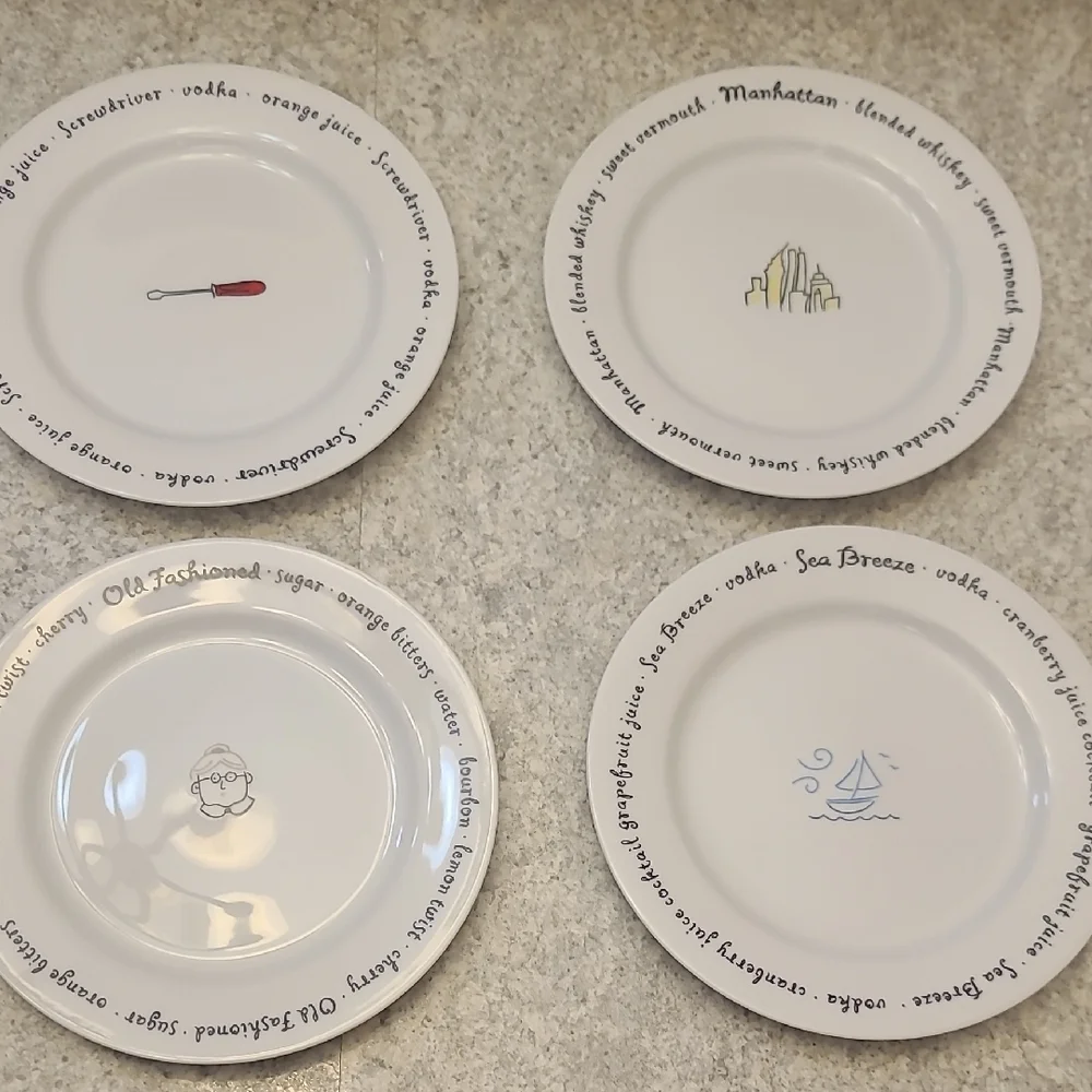 Pottery Barn Cocktail Recipe Plate Set of 4